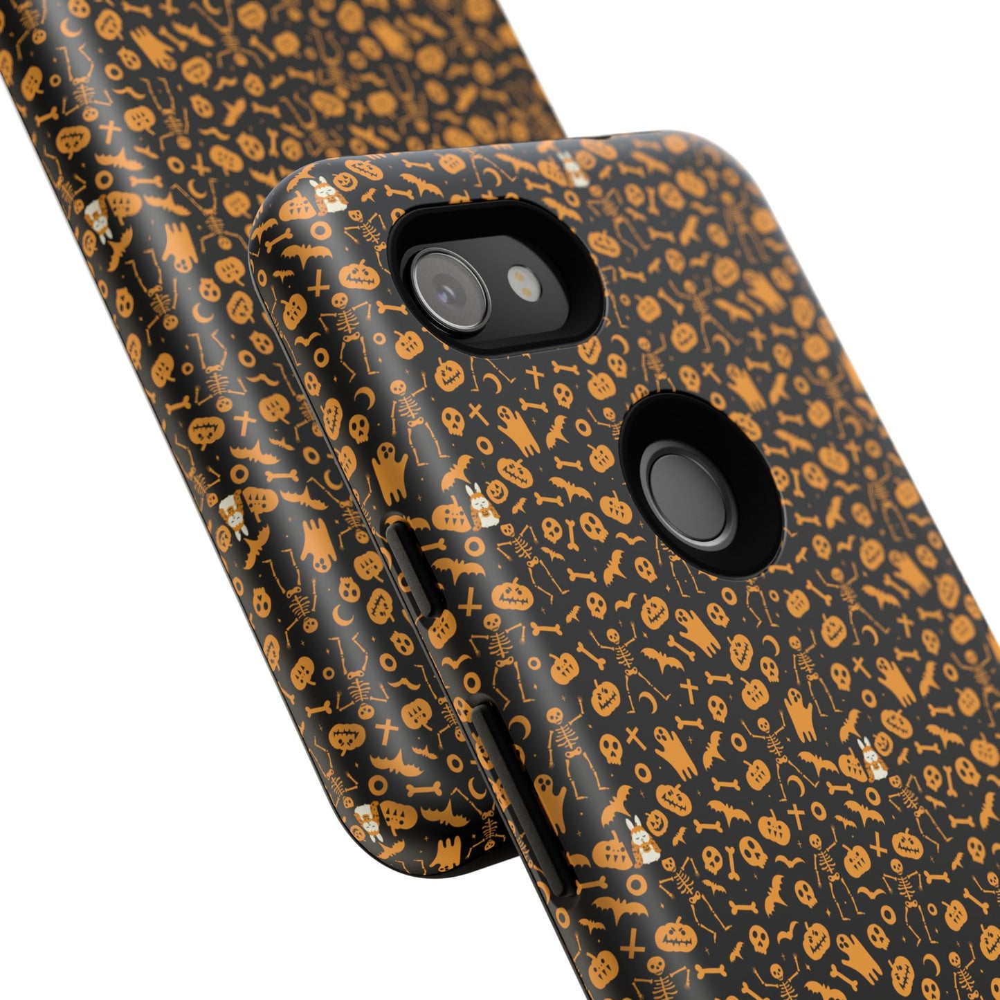 Spooky Icons Halloween Hard Phone Case – Glossy Orange & Black Pumpkin Ghost Pattern, Protective Fall Aesthetic