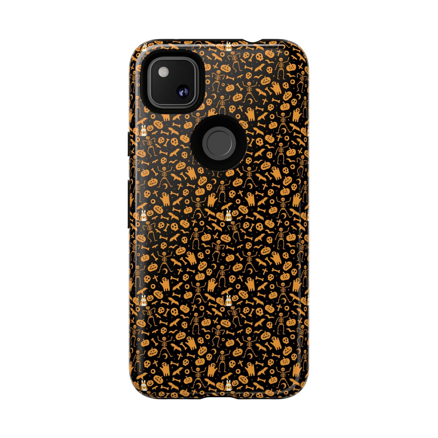 Spooky Icons Halloween Hard Phone Case – Glossy Orange & Black Pumpkin Ghost Pattern, Protective Fall Aesthetic
