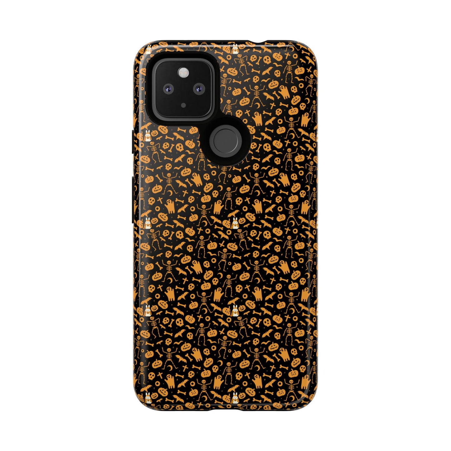 Spooky Icons Halloween Hard Phone Case – Glossy Orange & Black Pumpkin Ghost Pattern, Protective Fall Aesthetic
