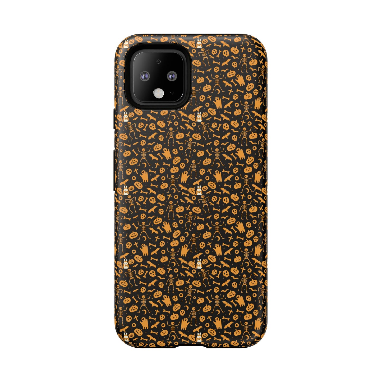 Spooky Icons Halloween Hard Phone Case – Glossy Orange & Black Pumpkin Ghost Pattern, Protective Fall Aesthetic