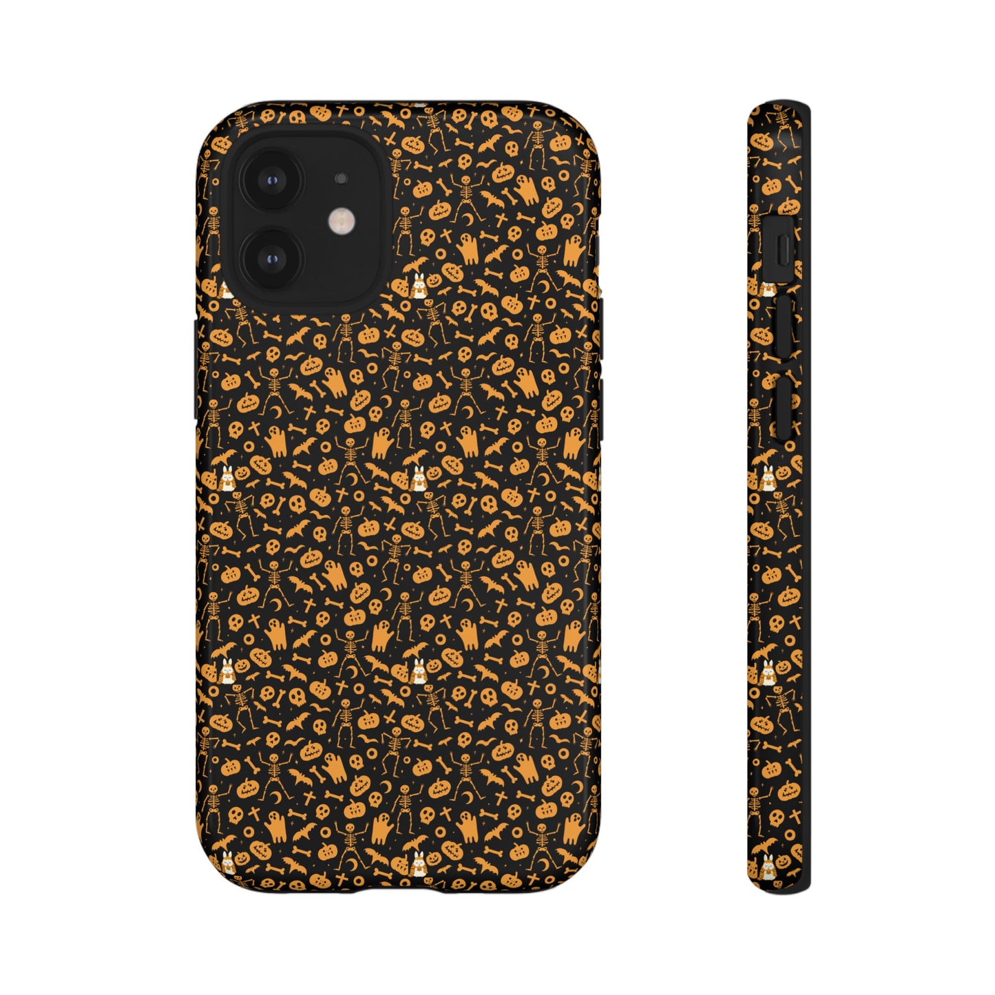 Spooky Icons Halloween Hard Phone Case – Glossy Orange & Black Pumpkin Ghost Pattern, Protective Fall Aesthetic