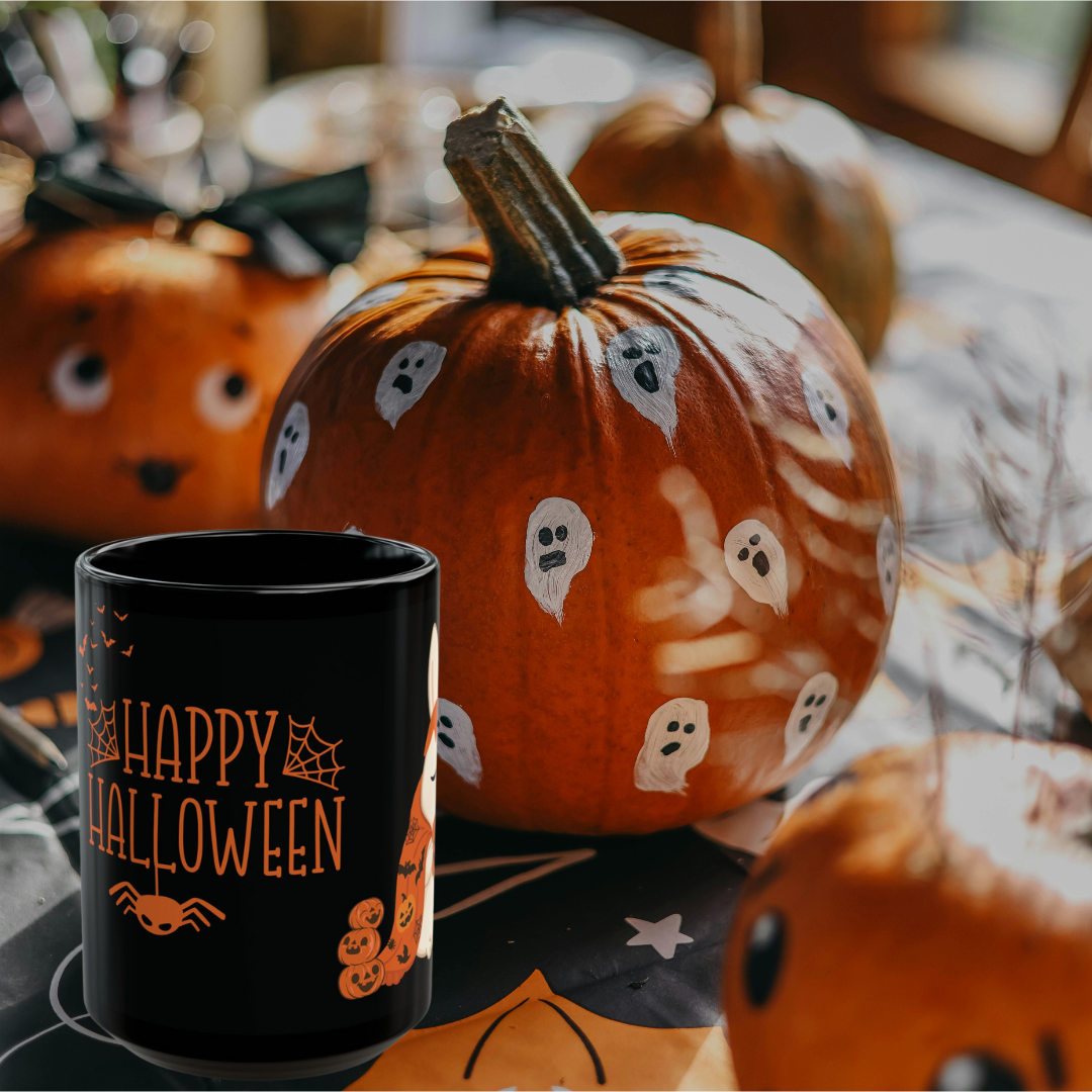 Spooky Bunny Halloween Mug – Cute Pumpkin Rabbit Coffee Cup, Black Ceramic (11oz / 15oz), Fall Gift