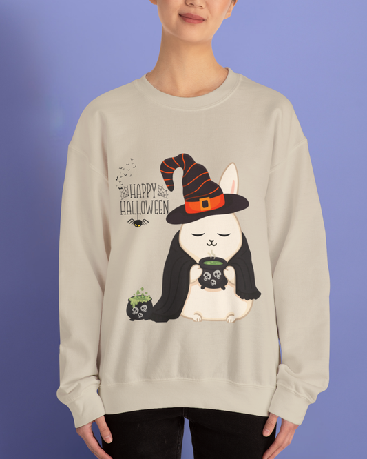 Witch Bunny Halloween Sweatshirt – Cute Cozy Fall Pullover, Spooky Cauldron Crewneck, Unisex Holiday Sweater
