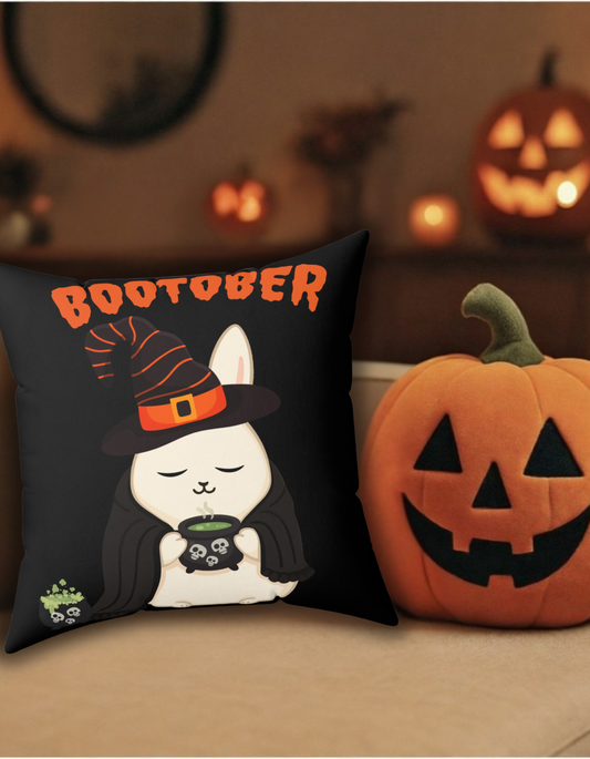 Bootober Bunny Halloween Pillow – Double-Sided Cute Bunny Witch & Ghost Design, Spooky Fall Throw Pillow for Cozy Home Decor