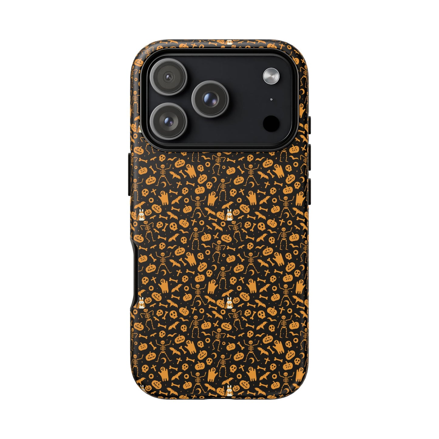 Spooky Icons Halloween Hard Phone Case – Glossy Orange & Black Pumpkin Ghost Pattern, Protective Fall Aesthetic