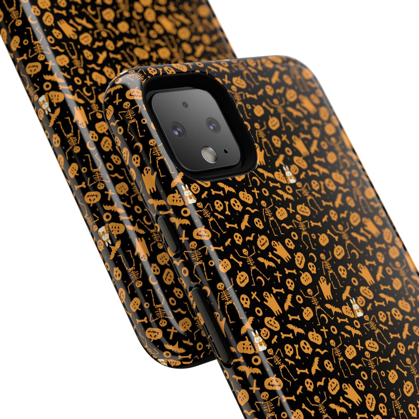 Spooky Icons Halloween Hard Phone Case – Glossy Orange & Black Pumpkin Ghost Pattern, Protective Fall Aesthetic