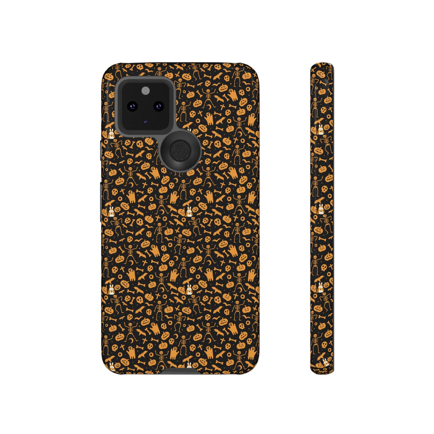 Spooky Icons Halloween Hard Phone Case – Glossy Orange & Black Pumpkin Ghost Pattern, Protective Fall Aesthetic