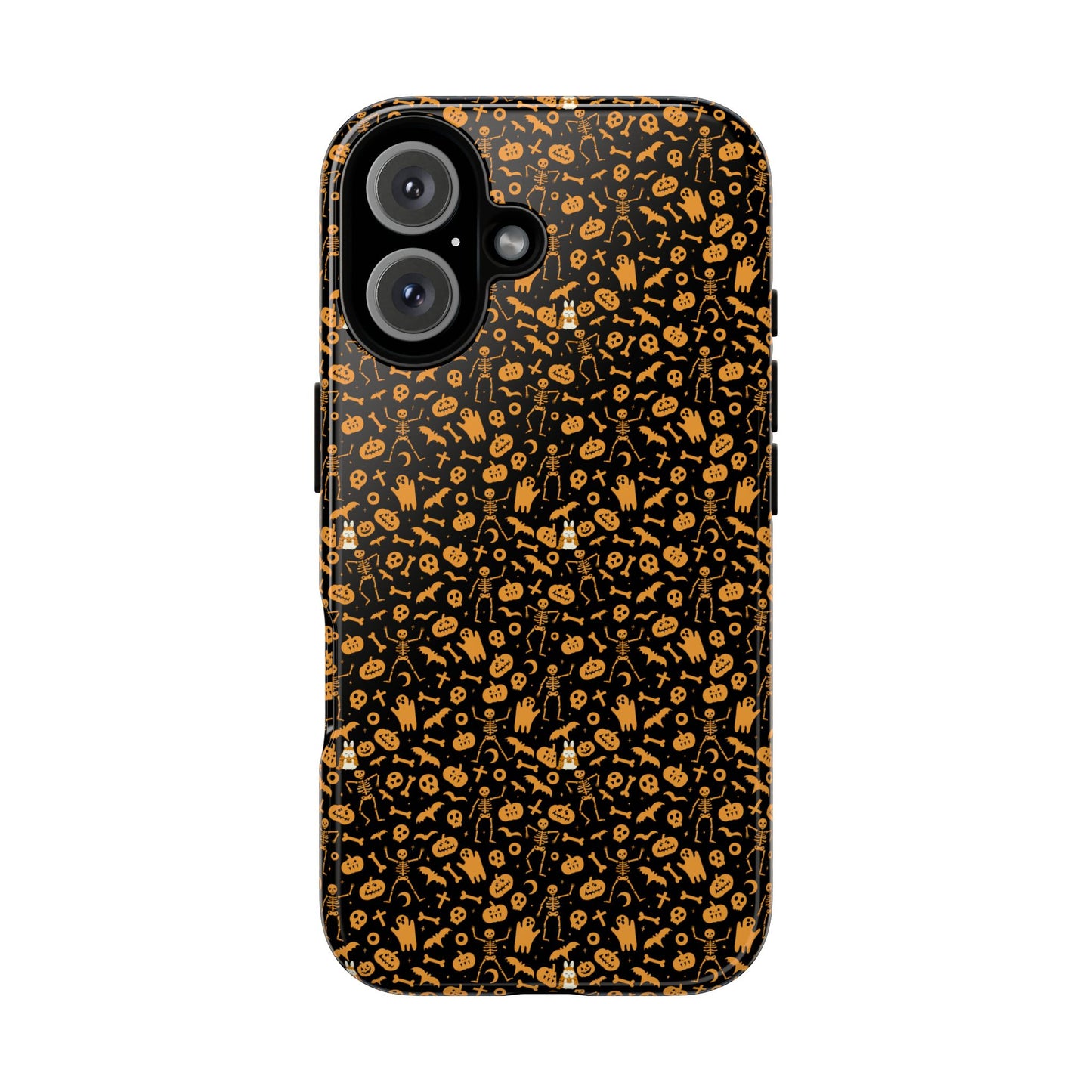 Spooky Icons Halloween Hard Phone Case – Glossy Orange & Black Pumpkin Ghost Pattern, Protective Fall Aesthetic