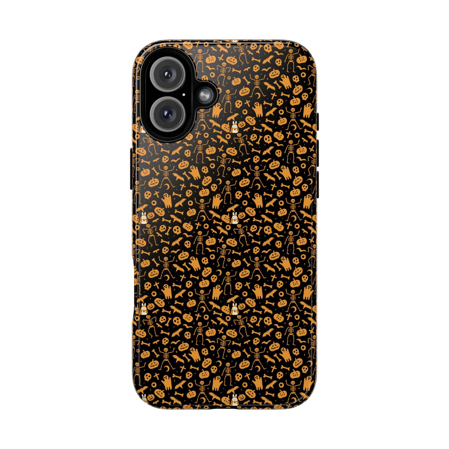 Spooky Icons Halloween Hard Phone Case – Glossy Orange & Black Pumpkin Ghost Pattern, Protective Fall Aesthetic