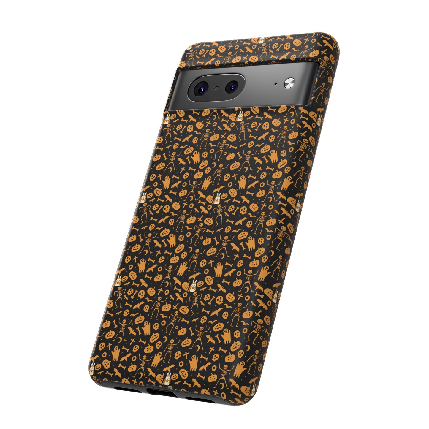 Spooky Icons Halloween Hard Phone Case – Glossy Orange & Black Pumpkin Ghost Pattern, Protective Fall Aesthetic