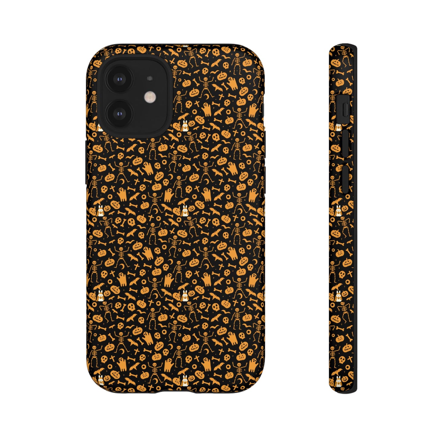 Spooky Icons Halloween Hard Phone Case – Glossy Orange & Black Pumpkin Ghost Pattern, Protective Fall Aesthetic