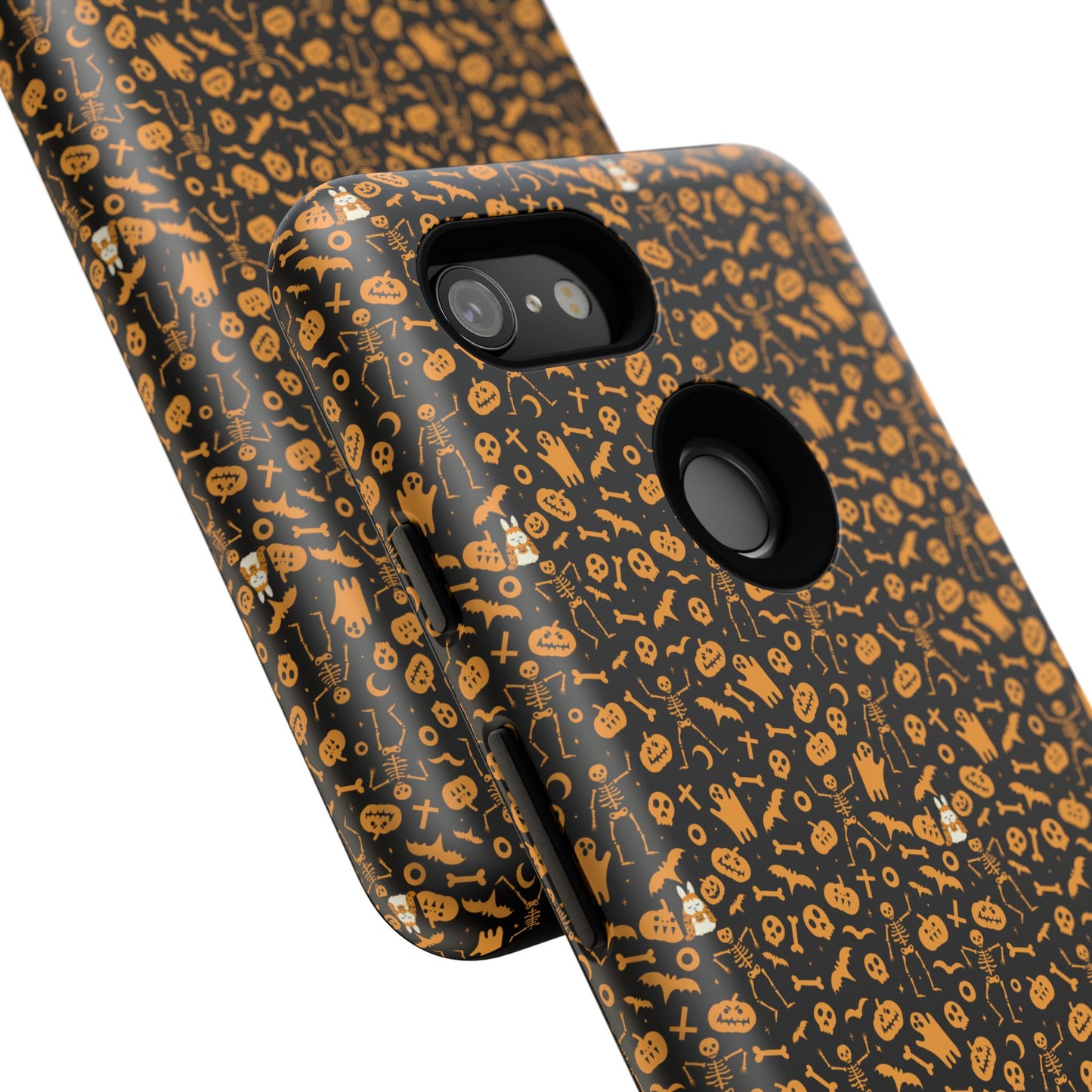 Spooky Icons Halloween Hard Phone Case – Glossy Orange & Black Pumpkin Ghost Pattern, Protective Fall Aesthetic