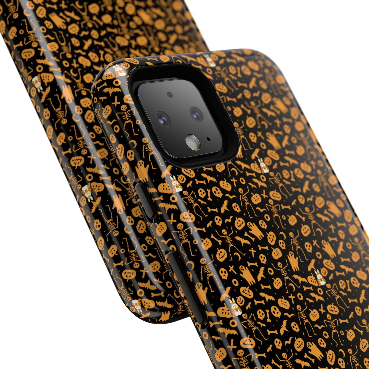 Spooky Icons Halloween Hard Phone Case – Glossy Orange & Black Pumpkin Ghost Pattern, Protective Fall Aesthetic