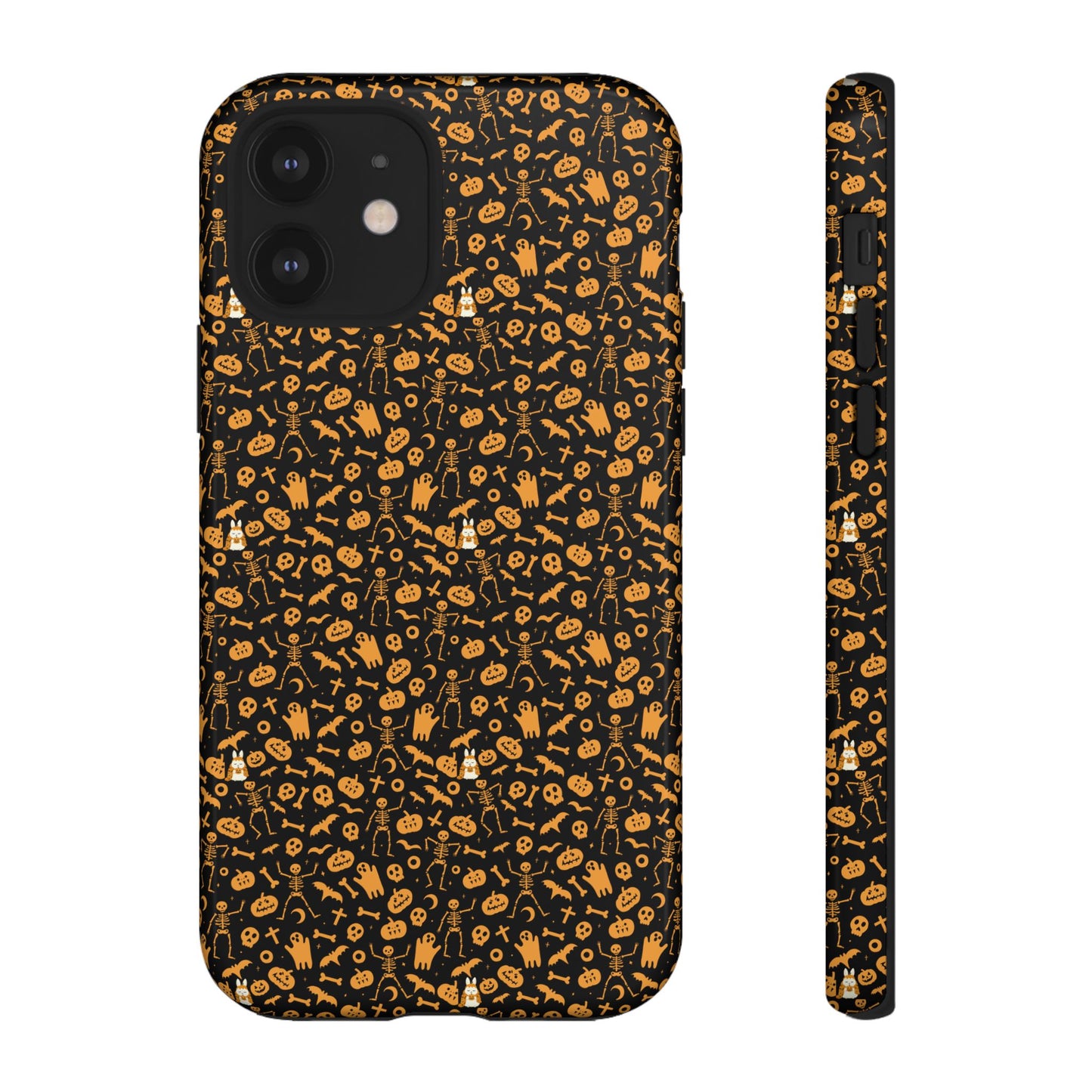 Spooky Icons Halloween Hard Phone Case – Glossy Orange & Black Pumpkin Ghost Pattern, Protective Fall Aesthetic