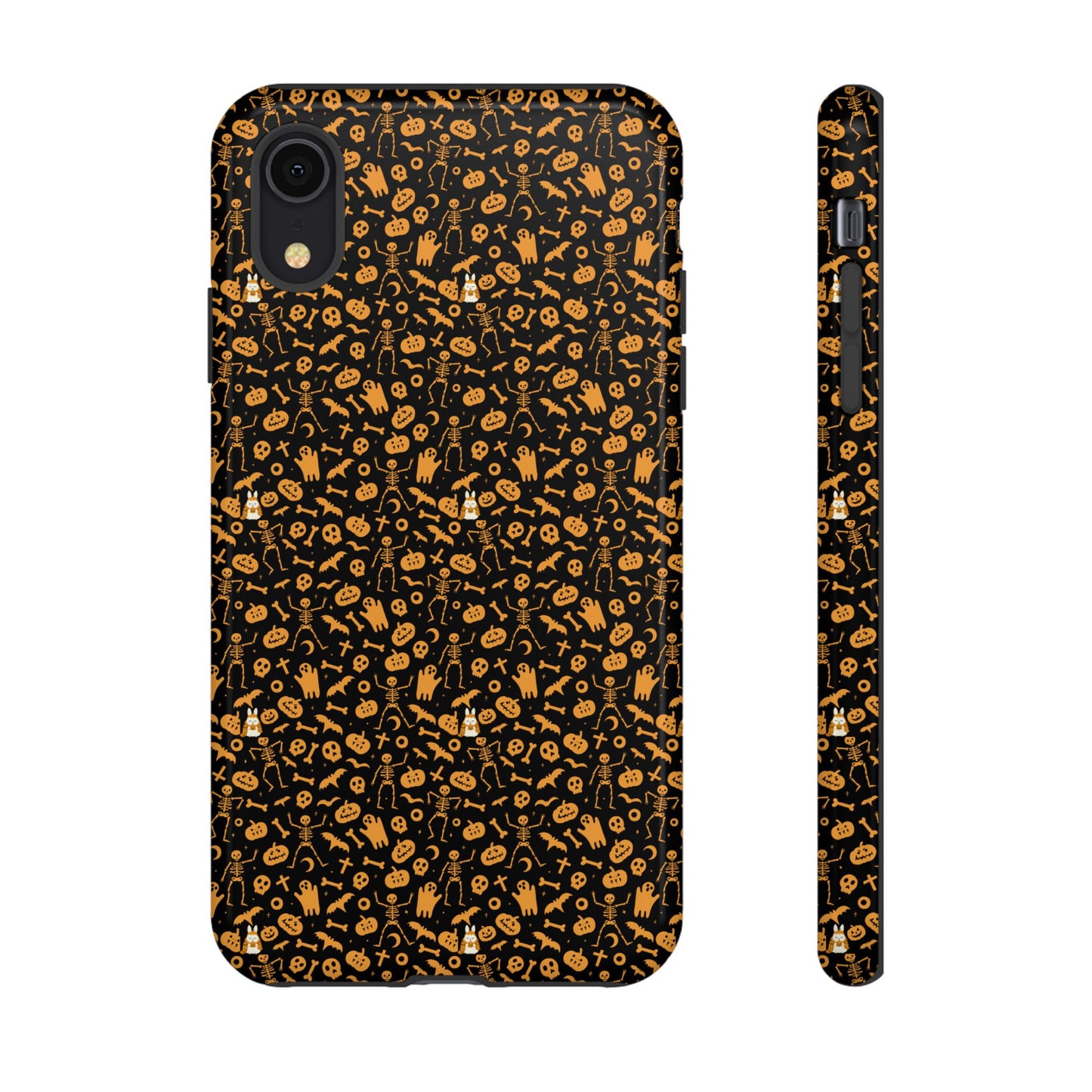 Spooky Icons Halloween Hard Phone Case – Glossy Orange & Black Pumpkin Ghost Pattern, Protective Fall Aesthetic