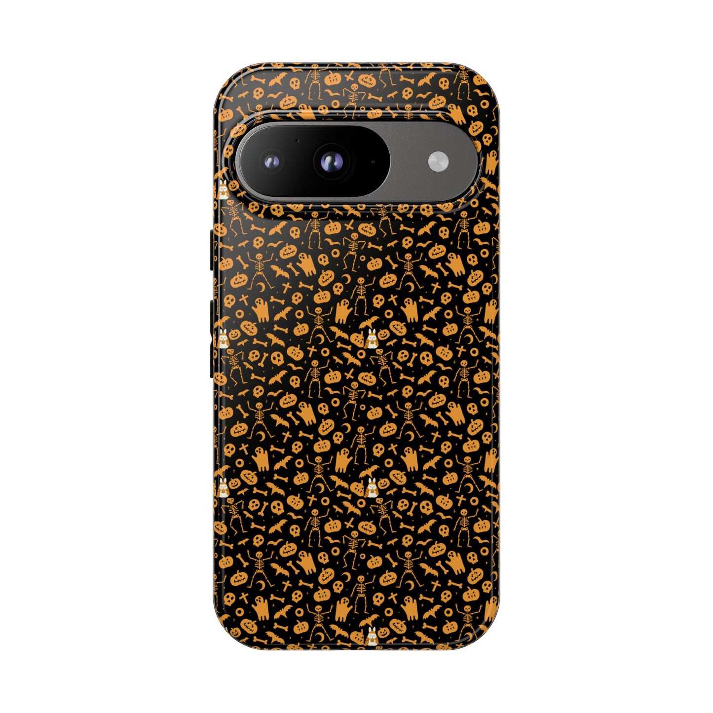 Spooky Icons Halloween Hard Phone Case – Glossy Orange & Black Pumpkin Ghost Pattern, Protective Fall Aesthetic