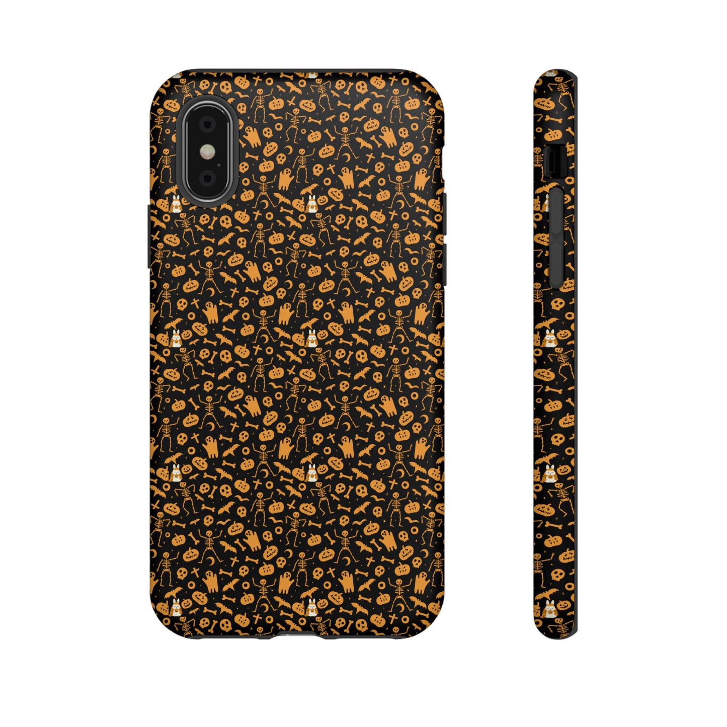 Spooky Icons Halloween Hard Phone Case – Glossy Orange & Black Pumpkin Ghost Pattern, Protective Fall Aesthetic