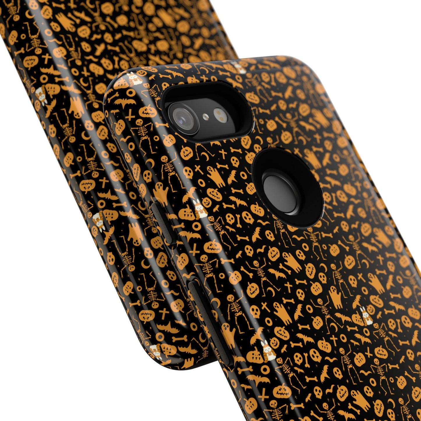 Spooky Icons Halloween Hard Phone Case – Glossy Orange & Black Pumpkin Ghost Pattern, Protective Fall Aesthetic