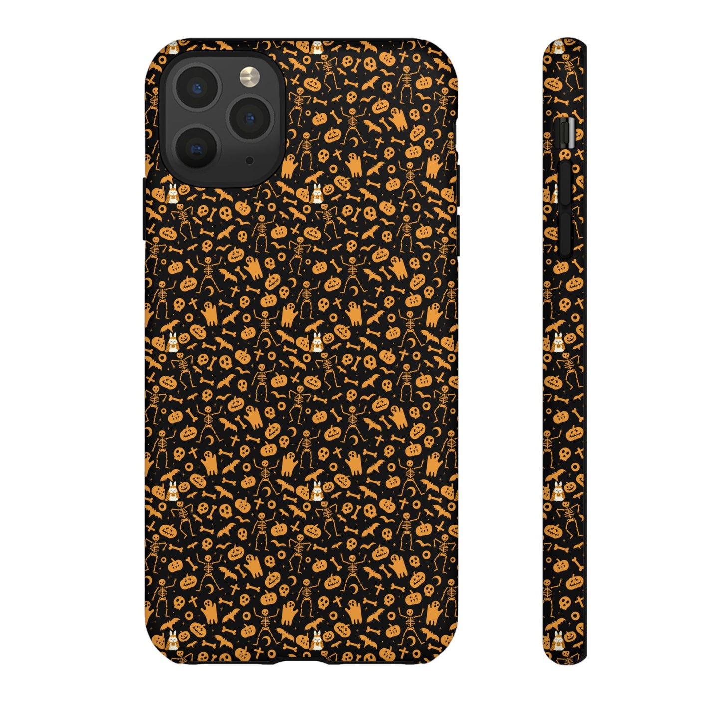 Spooky Icons Halloween Hard Phone Case – Glossy Orange & Black Pumpkin Ghost Pattern, Protective Fall Aesthetic