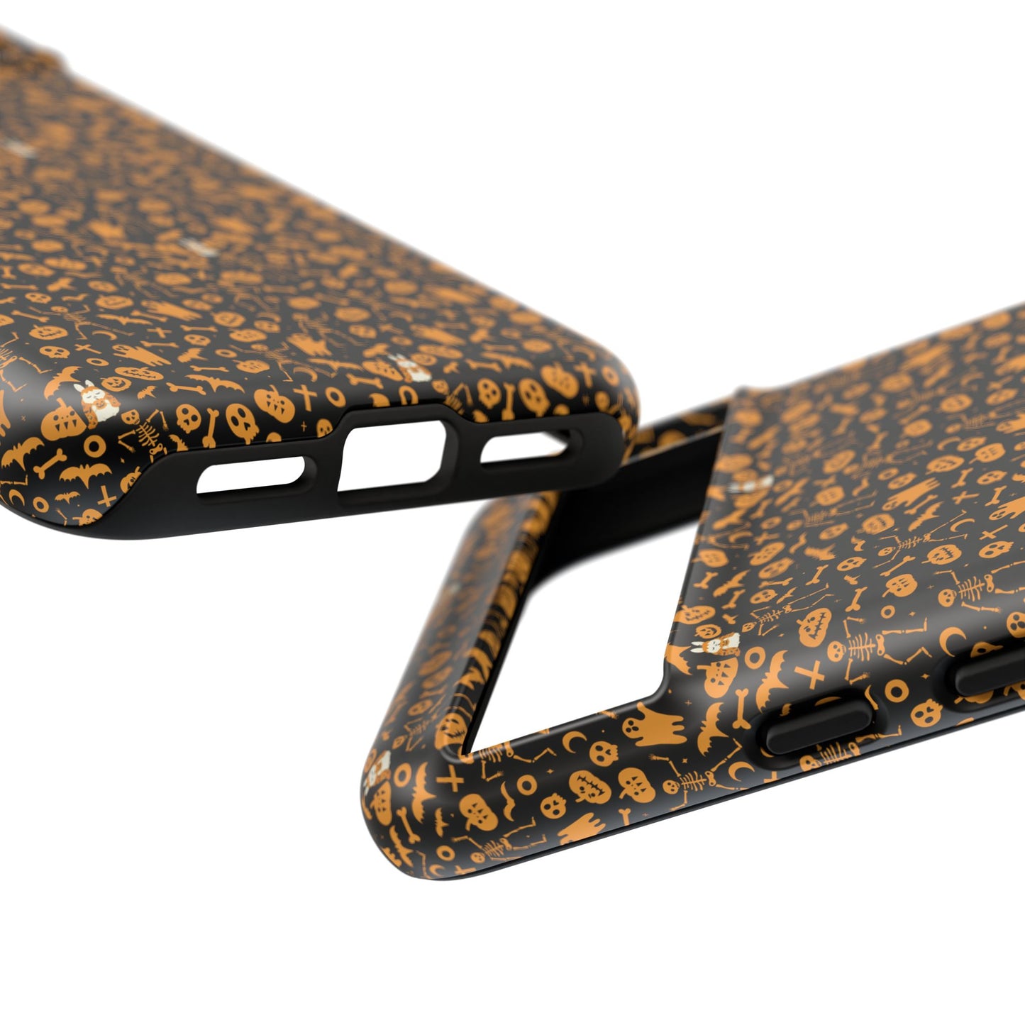 Spooky Icons Halloween Hard Phone Case – Glossy Orange & Black Pumpkin Ghost Pattern, Protective Fall Aesthetic