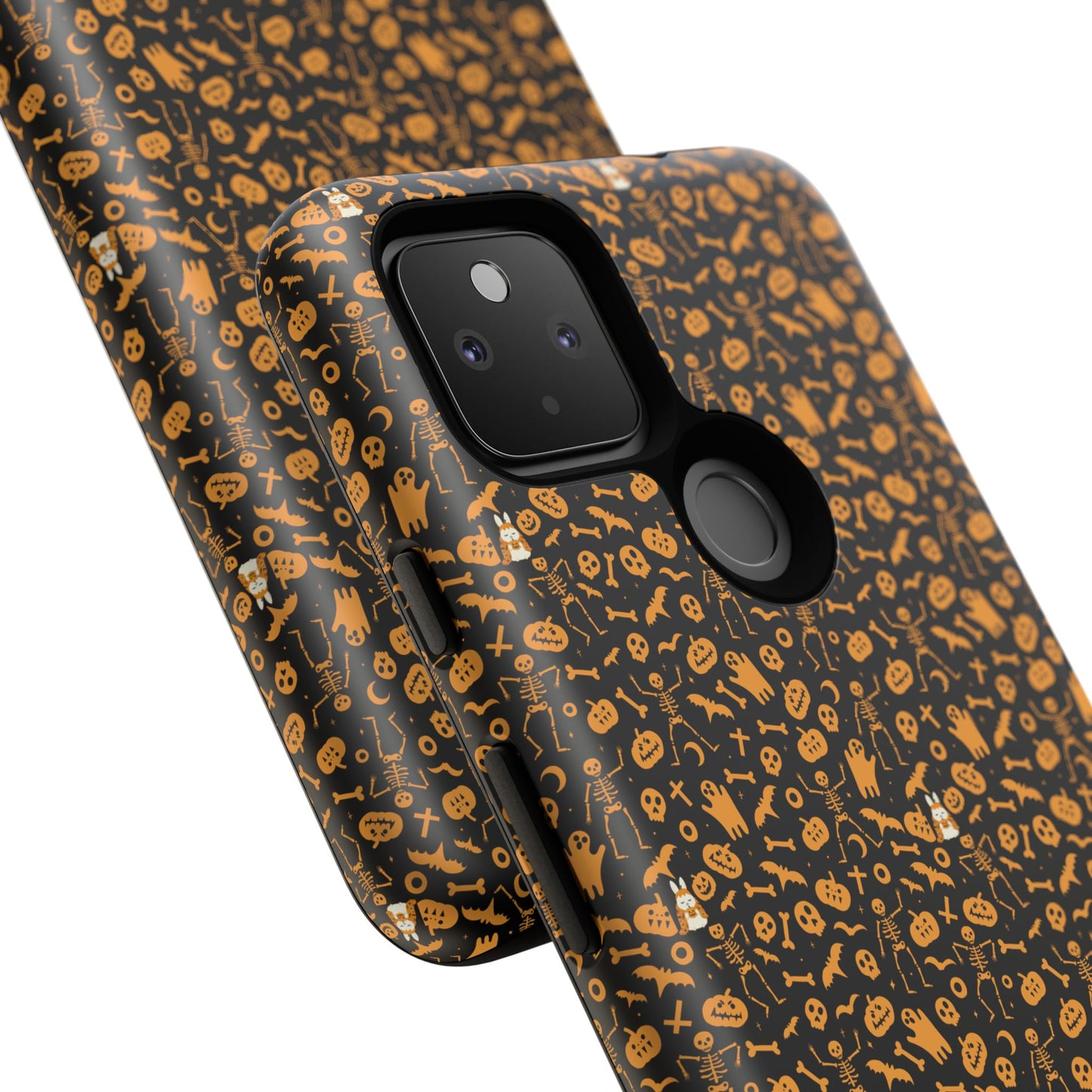 Spooky Icons Halloween Hard Phone Case – Glossy Orange & Black Pumpkin Ghost Pattern, Protective Fall Aesthetic
