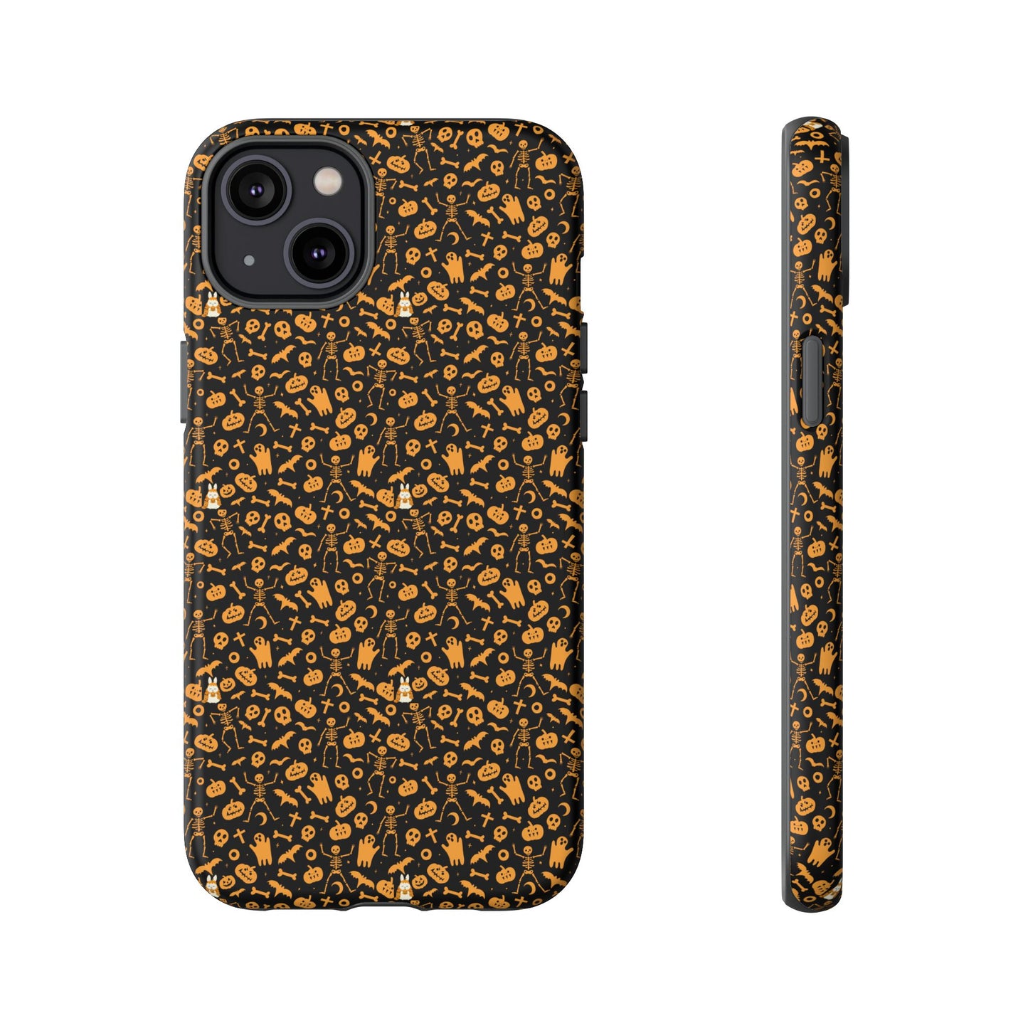 Spooky Icons Halloween Hard Phone Case – Glossy Orange & Black Pumpkin Ghost Pattern, Protective Fall Aesthetic