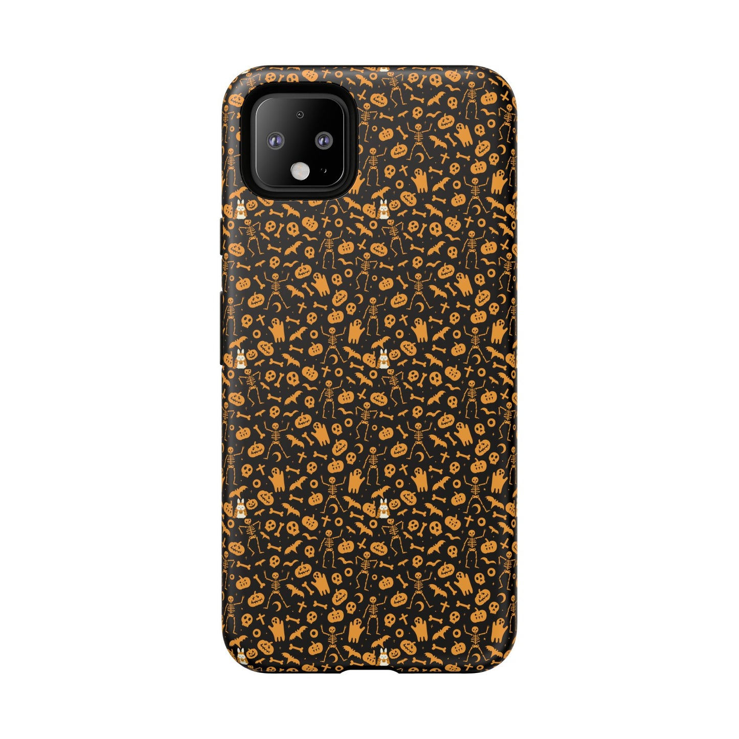 Spooky Icons Halloween Hard Phone Case – Glossy Orange & Black Pumpkin Ghost Pattern, Protective Fall Aesthetic