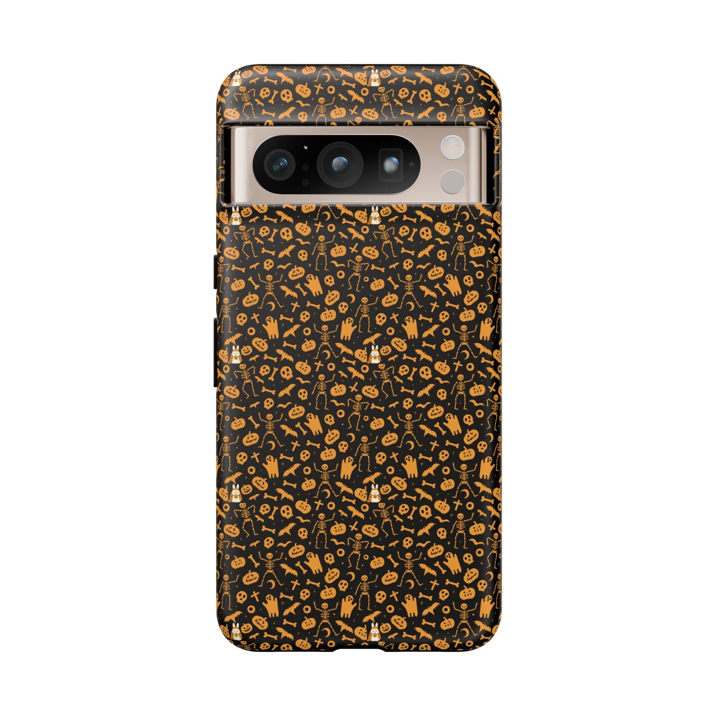 Spooky Icons Halloween Hard Phone Case – Glossy Orange & Black Pumpkin Ghost Pattern, Protective Fall Aesthetic