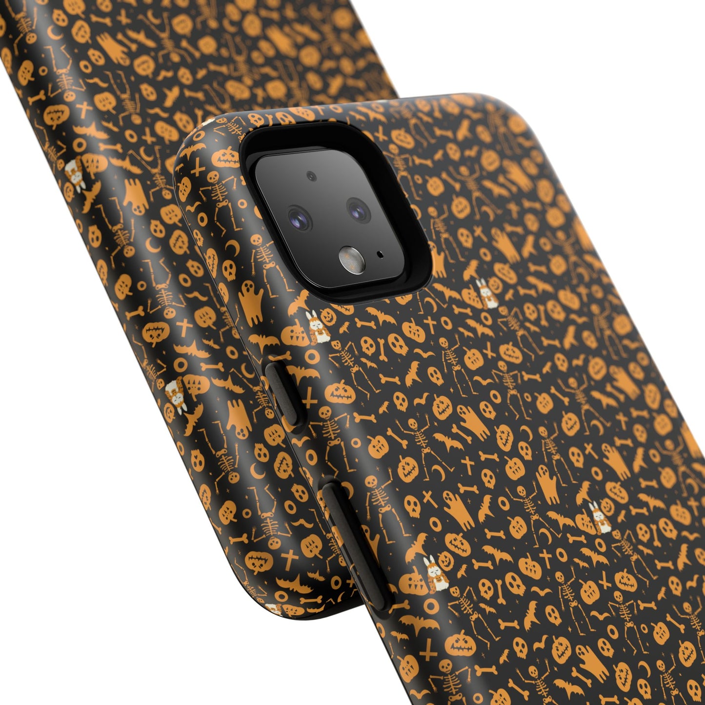 Spooky Icons Halloween Hard Phone Case – Glossy Orange & Black Pumpkin Ghost Pattern, Protective Fall Aesthetic
