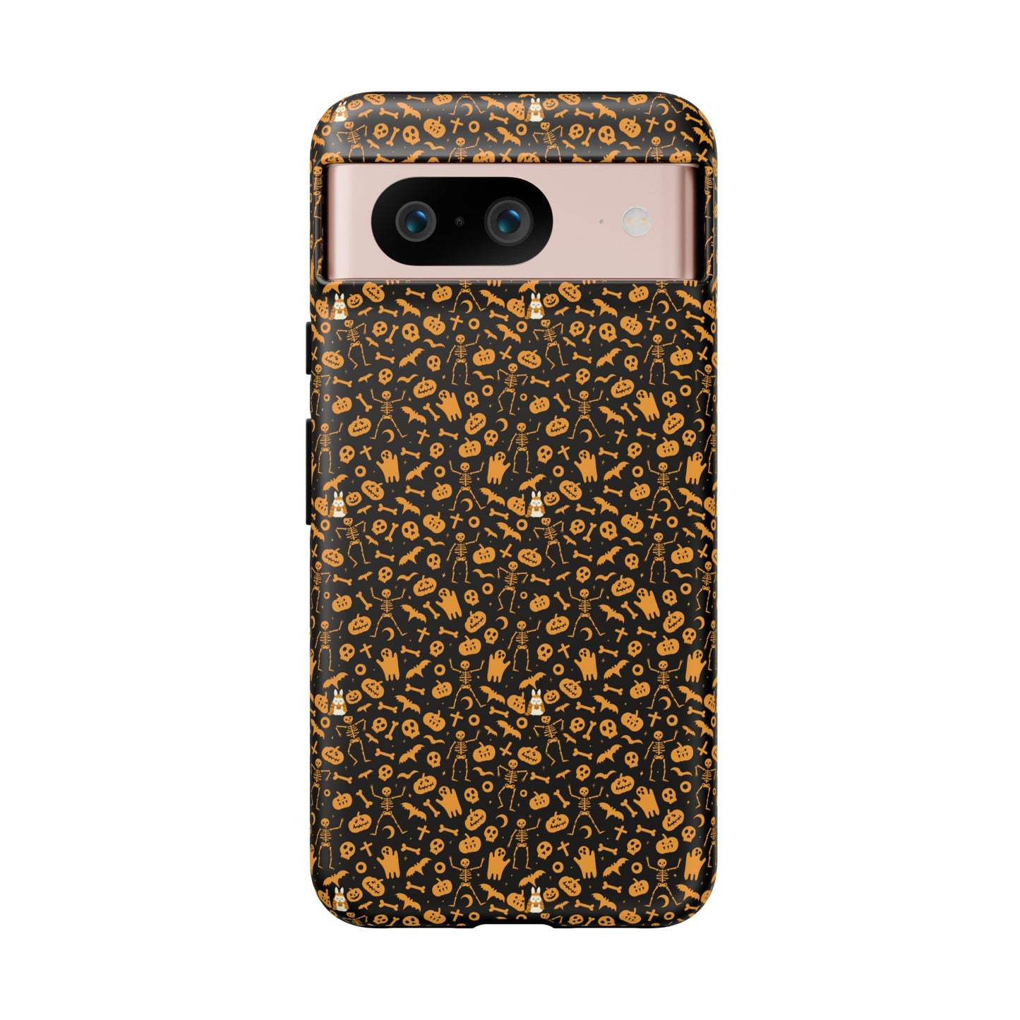 Spooky Icons Halloween Hard Phone Case – Glossy Orange & Black Pumpkin Ghost Pattern, Protective Fall Aesthetic