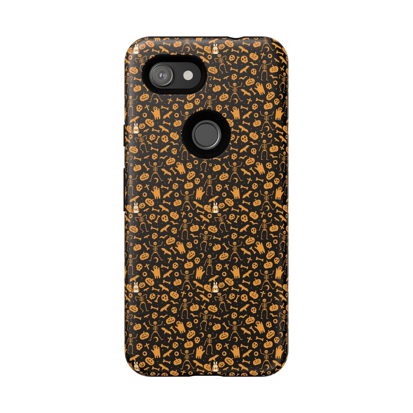 Spooky Icons Halloween Hard Phone Case – Glossy Orange & Black Pumpkin Ghost Pattern, Protective Fall Aesthetic