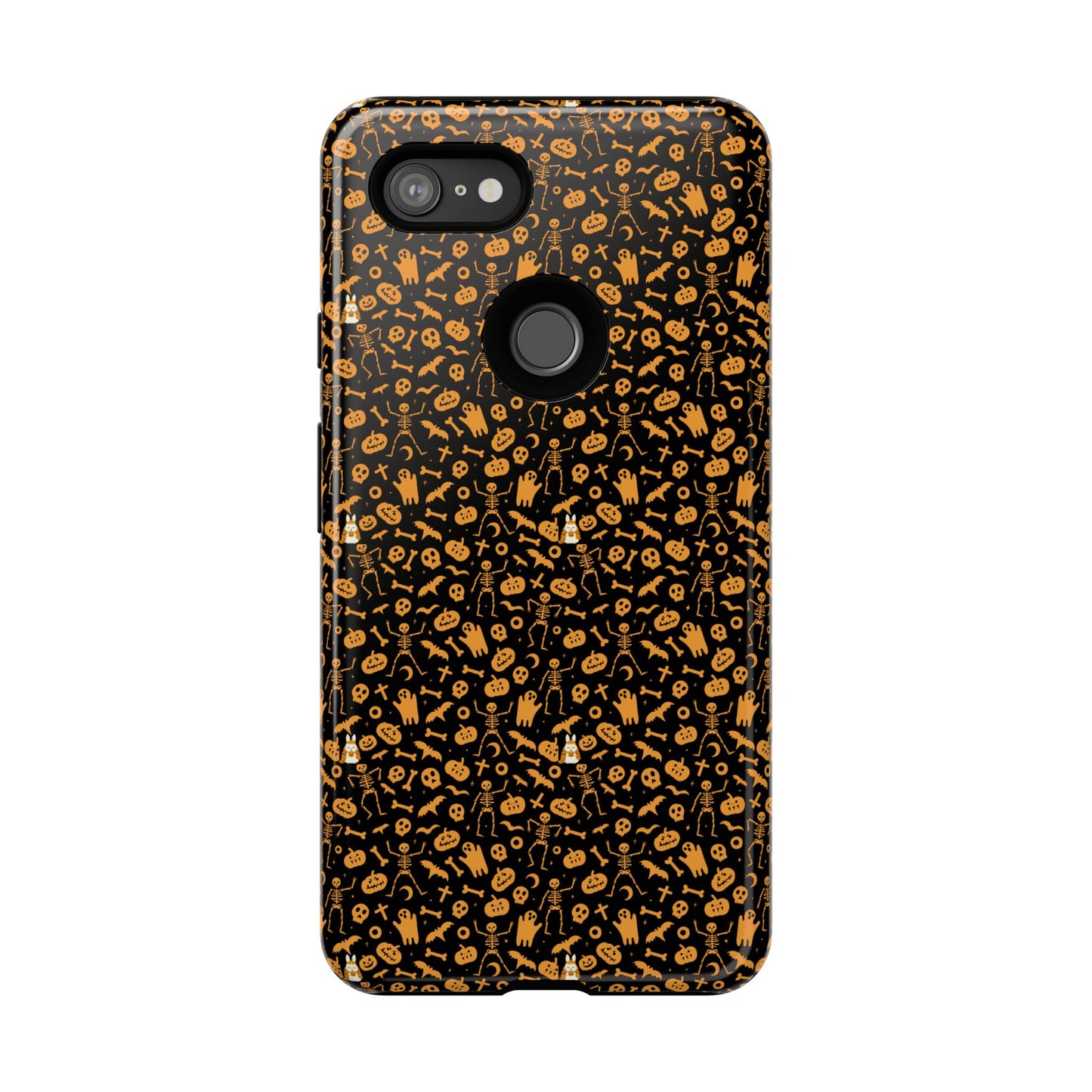 Spooky Icons Halloween Hard Phone Case – Glossy Orange & Black Pumpkin Ghost Pattern, Protective Fall Aesthetic