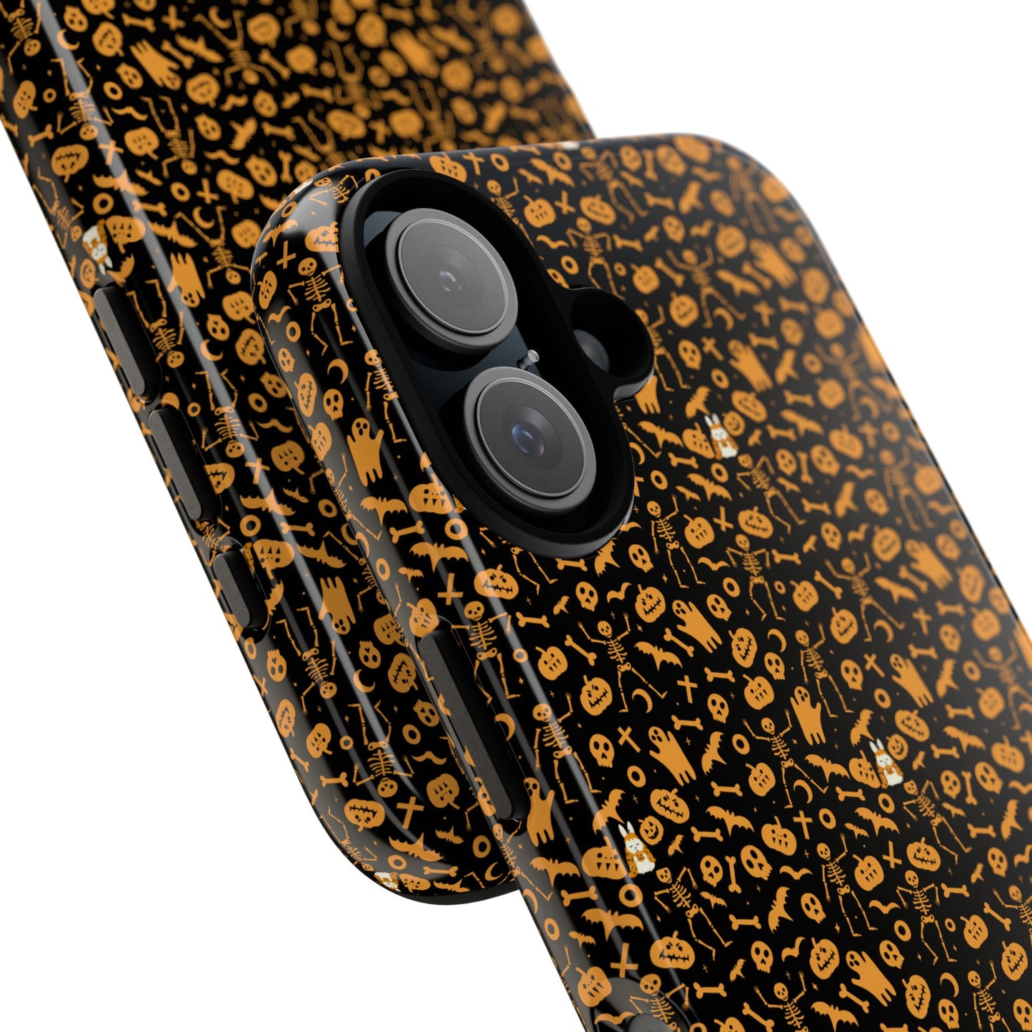Spooky Icons Halloween Hard Phone Case – Glossy Orange & Black Pumpkin Ghost Pattern, Protective Fall Aesthetic