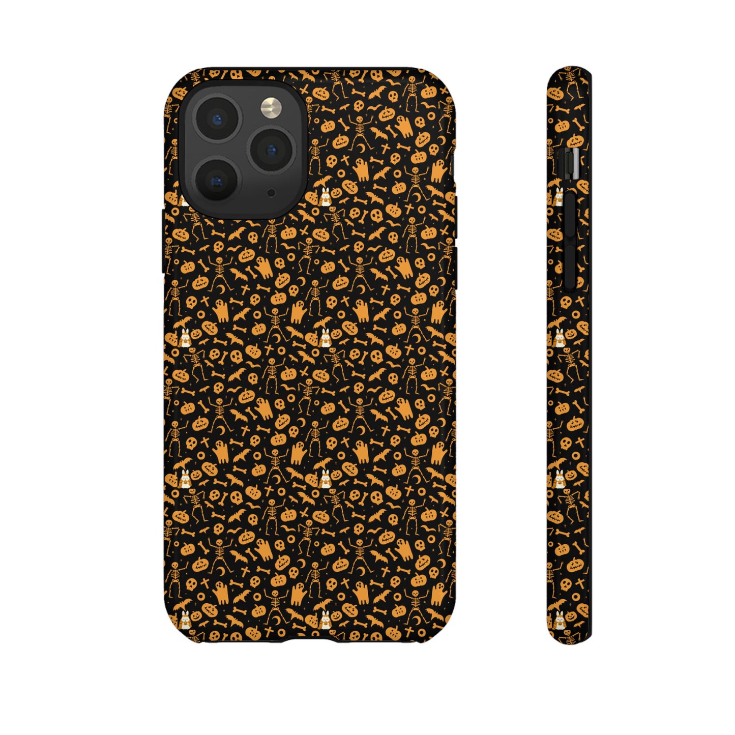 Spooky Icons Halloween Hard Phone Case – Glossy Orange & Black Pumpkin Ghost Pattern, Protective Fall Aesthetic