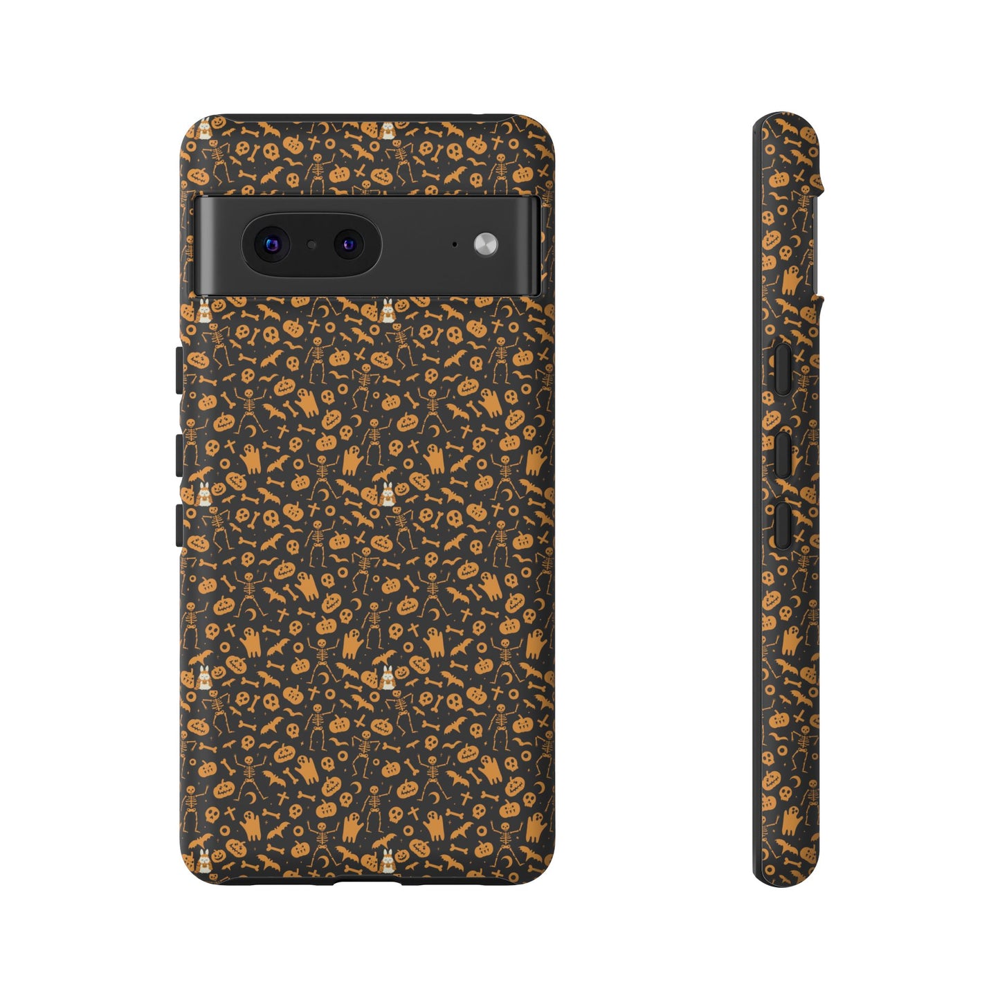 Spooky Icons Halloween Hard Phone Case – Glossy Orange & Black Pumpkin Ghost Pattern, Protective Fall Aesthetic
