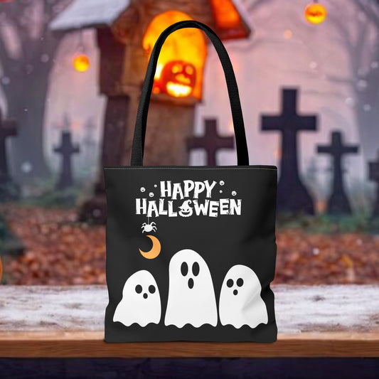 Happy Halloween Tote Bag – Funny Skeleton & Ghost Reversible Trick-or-Treat Bag, Spooky Canvas Tote for Fall, Reusable Halloween Shopping Bag