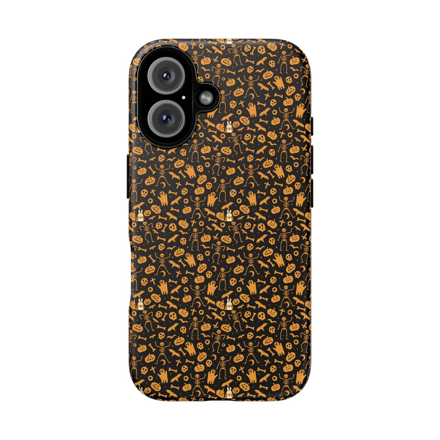 Spooky Icons Halloween Hard Phone Case – Glossy Orange & Black Pumpkin Ghost Pattern, Protective Fall Aesthetic
