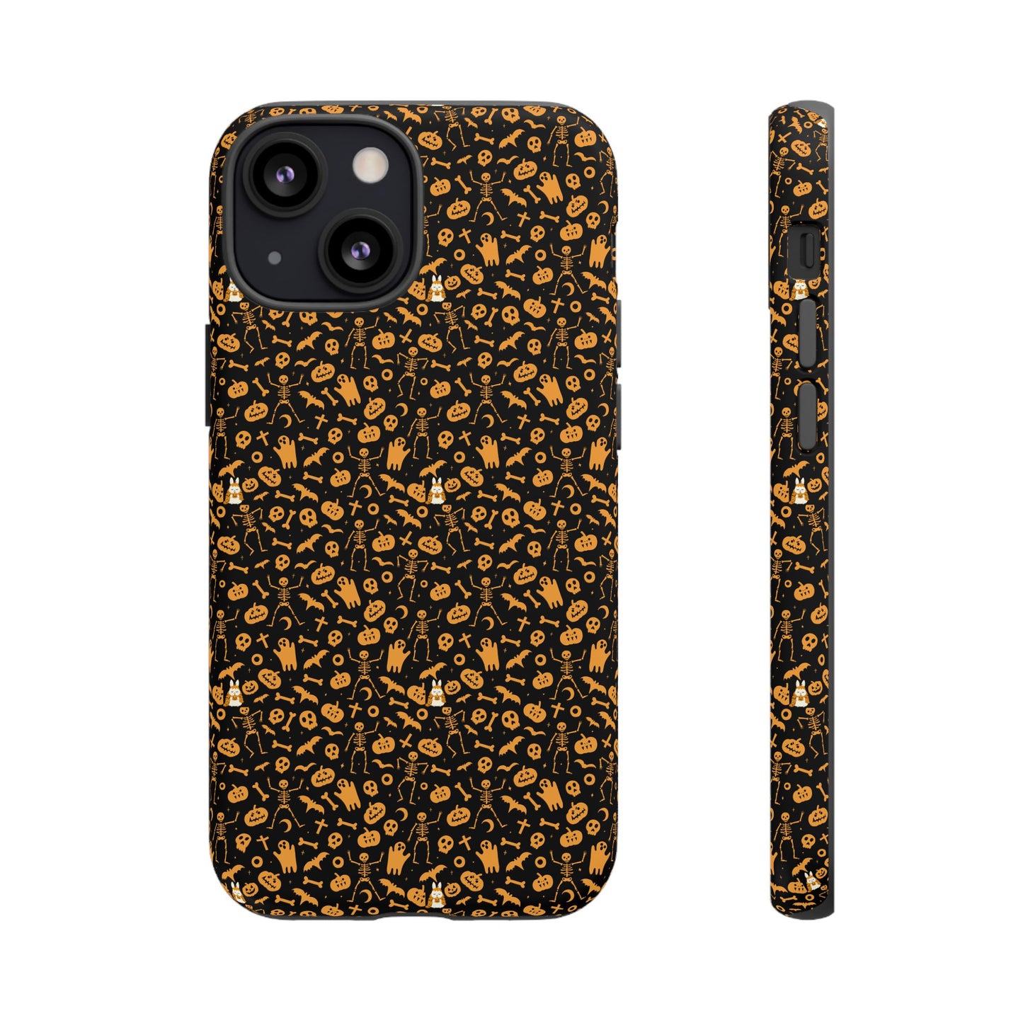 Spooky Icons Halloween Hard Phone Case – Glossy Orange & Black Pumpkin Ghost Pattern, Protective Fall Aesthetic